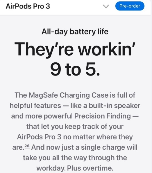苹果中国区AirPods Pro 3文案变“从早到晚”续航升级引关注插图2
