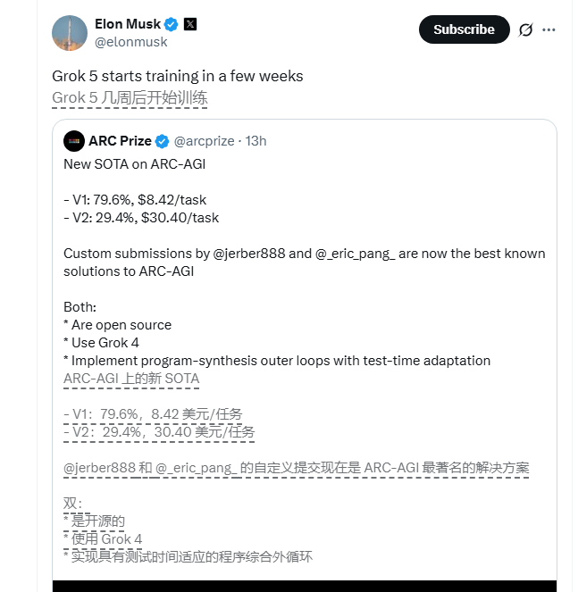 马斯克官宣Grok5数周内启动训练 xAI将突破AI新高度插图1